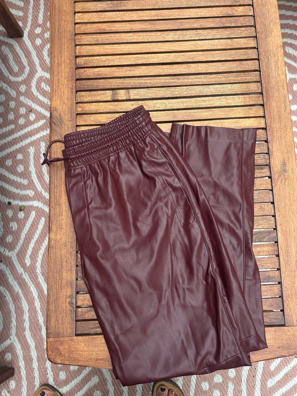 Mango Wine-Colored Faux Leather Drawstring Joggers